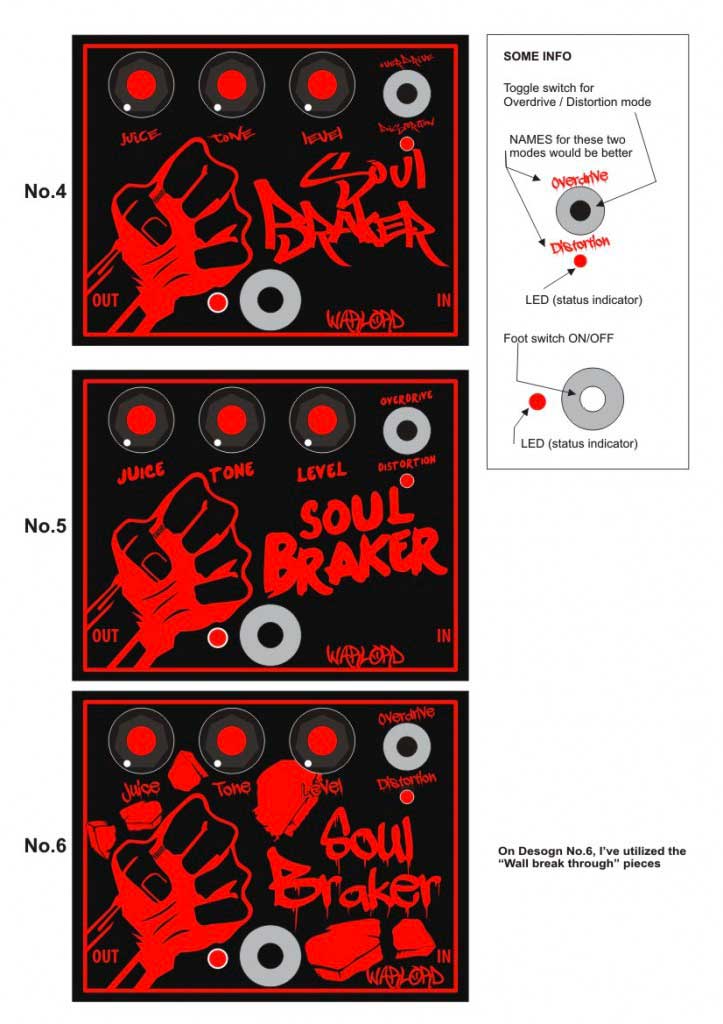 Original art, of the Soul Breaker Distortion pedal for guitar